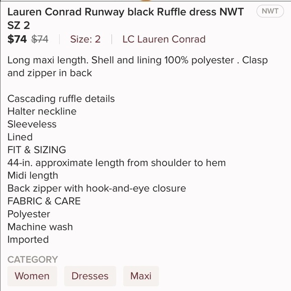 Lauren Conrad Runway black Ruffle dress - Picture 6 of 6
